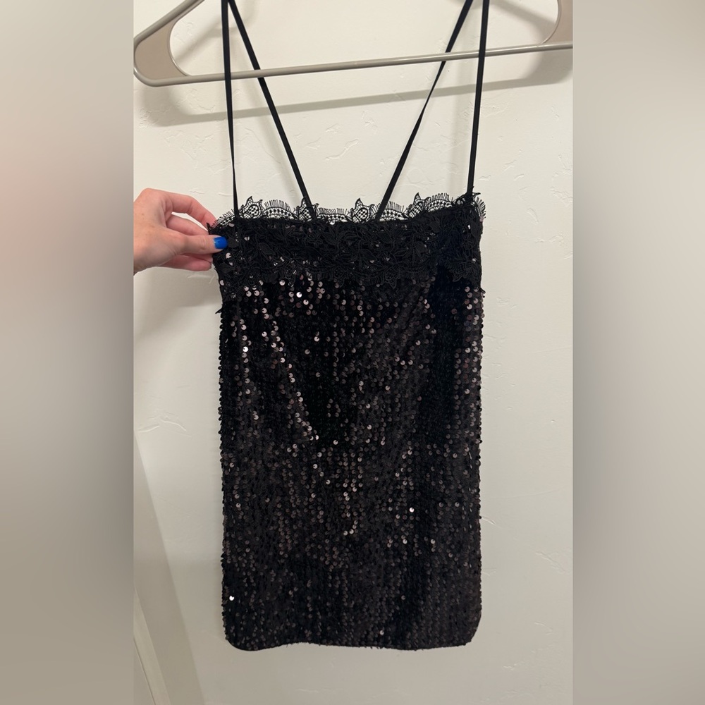 Free People Black Sequin Lace Dress